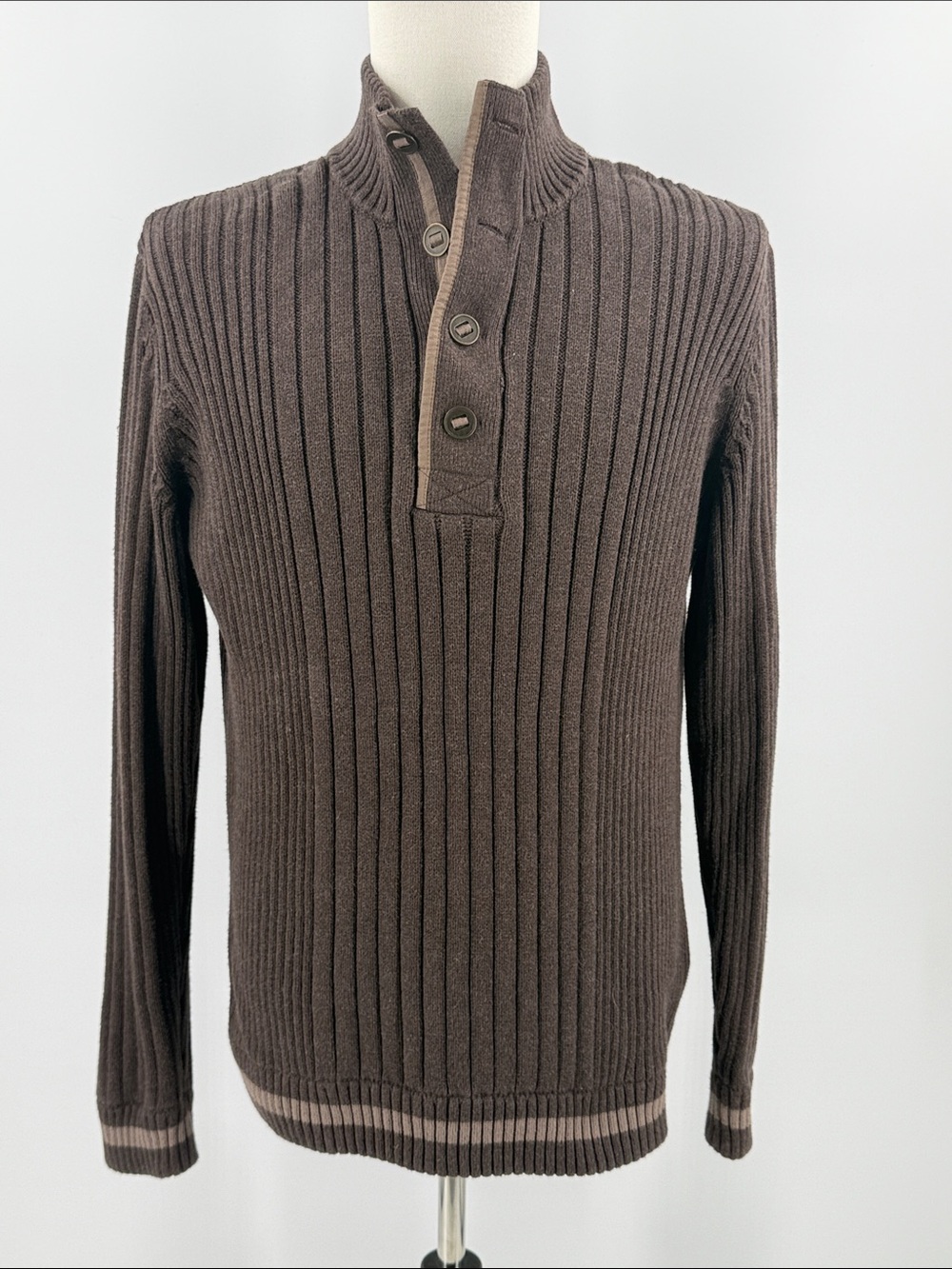 Eddie Bauer Men's Dark Brown Ribbed Button Turtleneck Sweater